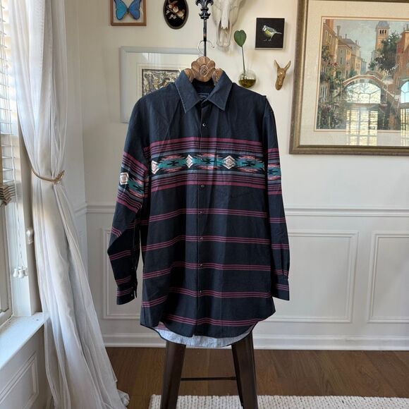 Vintage 90s Roper Southwestern Aztec Blanket Print Snap Front Shirt XLT - Picture 2 of 9